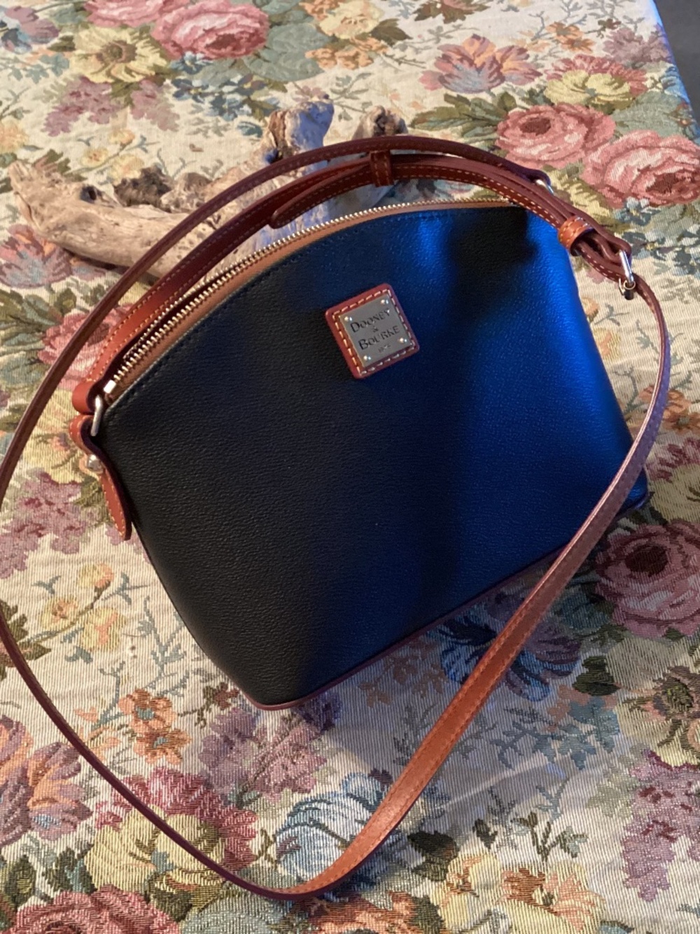 Dooney & Bourke Pebble Grain Dome Crossbody Black Sierra Trim Leather Bag